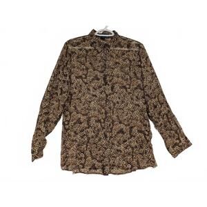 Vintage Burberrys Sheer Leopard Print Button-Up Shirt 100% Silk Womens Size 12